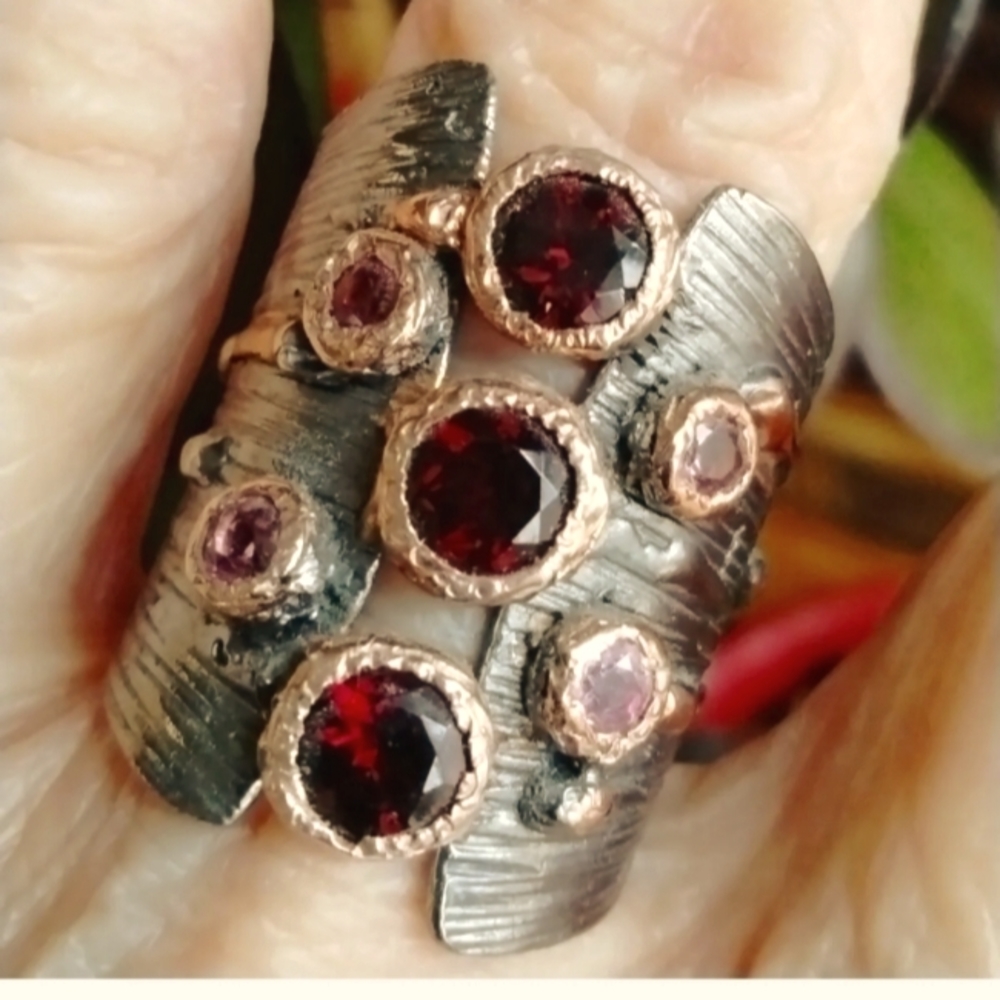 Gold Sterling Artisan Garnet Ring.